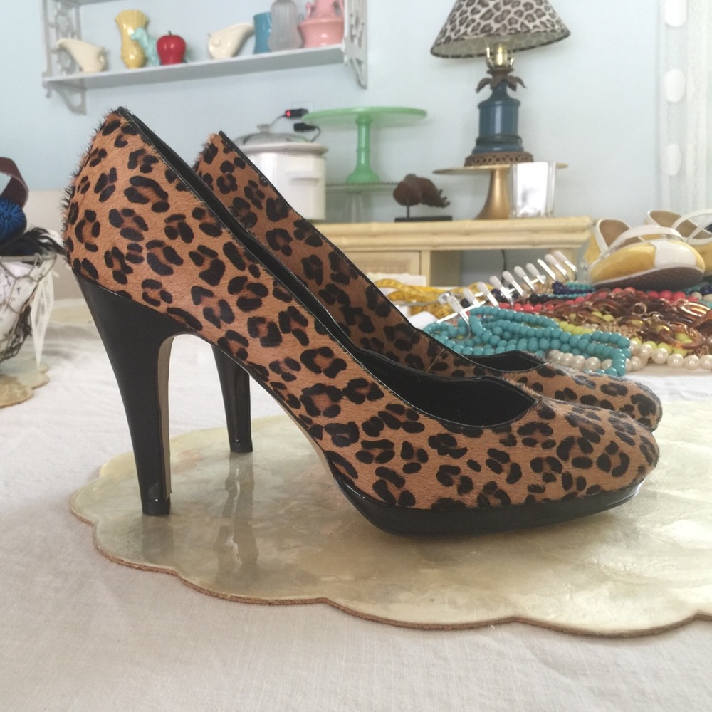 Franco Sarto hair-on-hide leopard pumps 4" heel